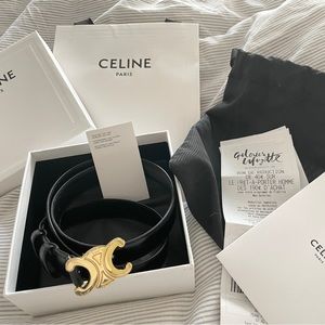 CELINE Medium Triomphe Belt in Taurillon Leather Black